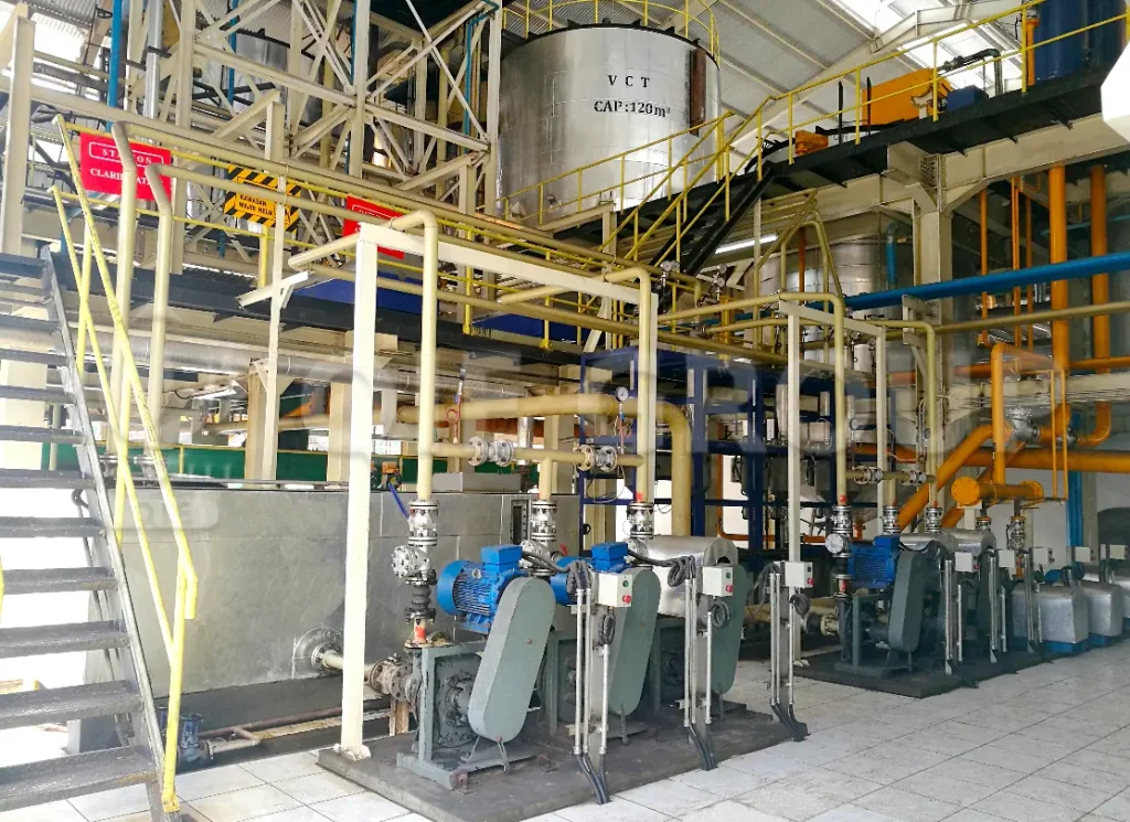 Palm oil processing equipment in operation