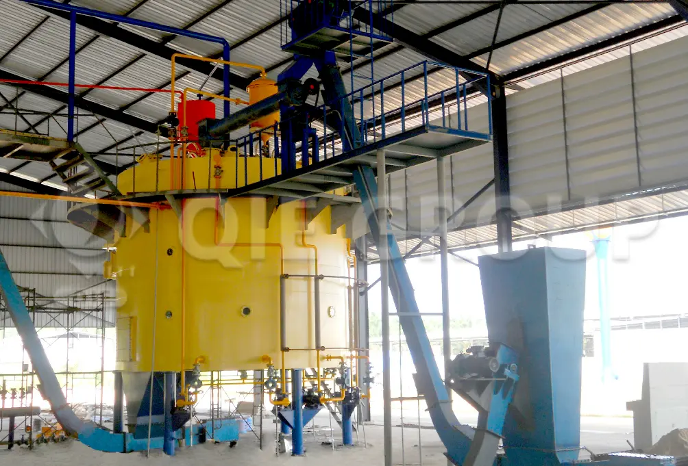 Rotocel extractor used for continuous solvent extraction of oilseeds to achieve high oil yield and low residual oil in meal.