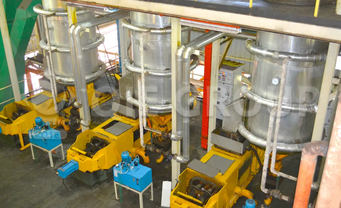 Double screw palm fruit oil press machine in operation