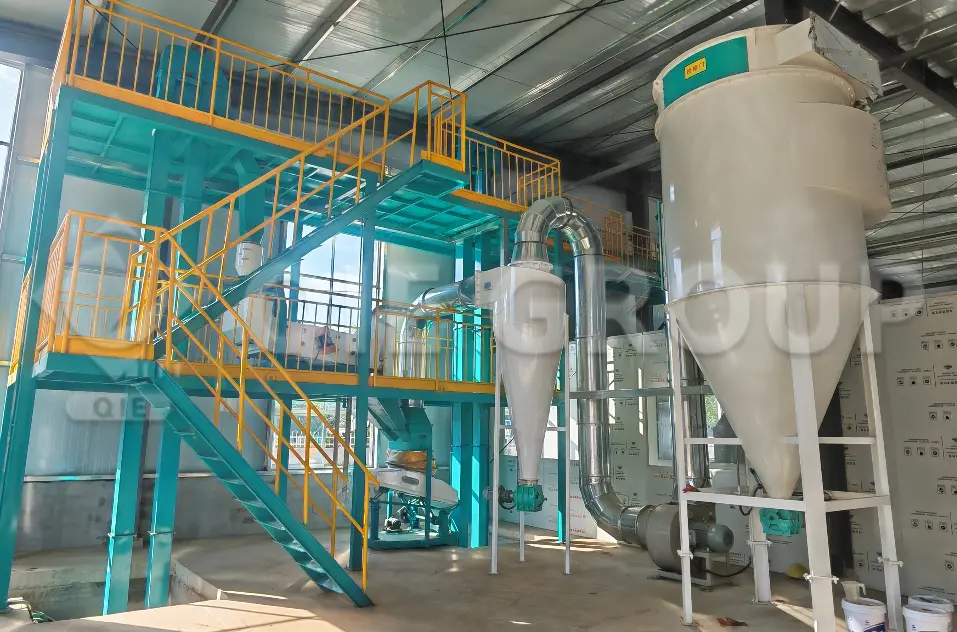 Edible oil pretreatment workshop including cleaning, crushing, conditioning, and flaking processes to prepare oilseeds for pressing or extraction