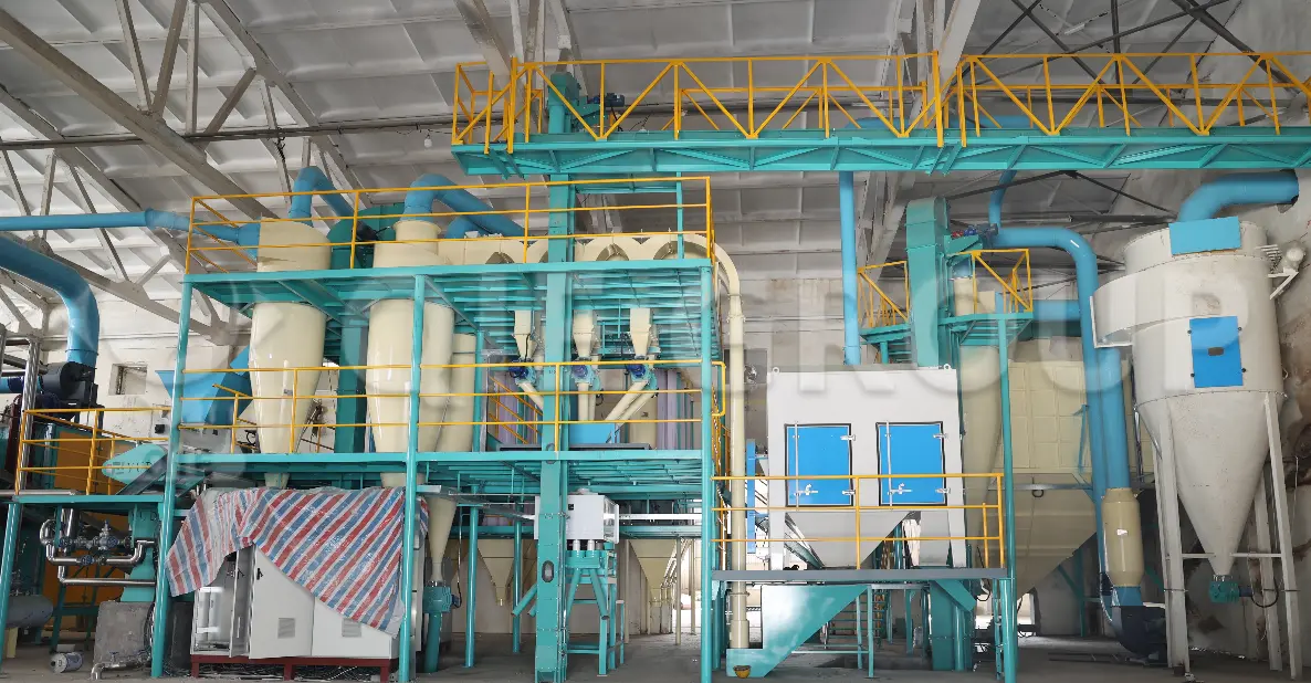 Rice bran pretreatment workshop including cleaning, extrusion and conditioning systems