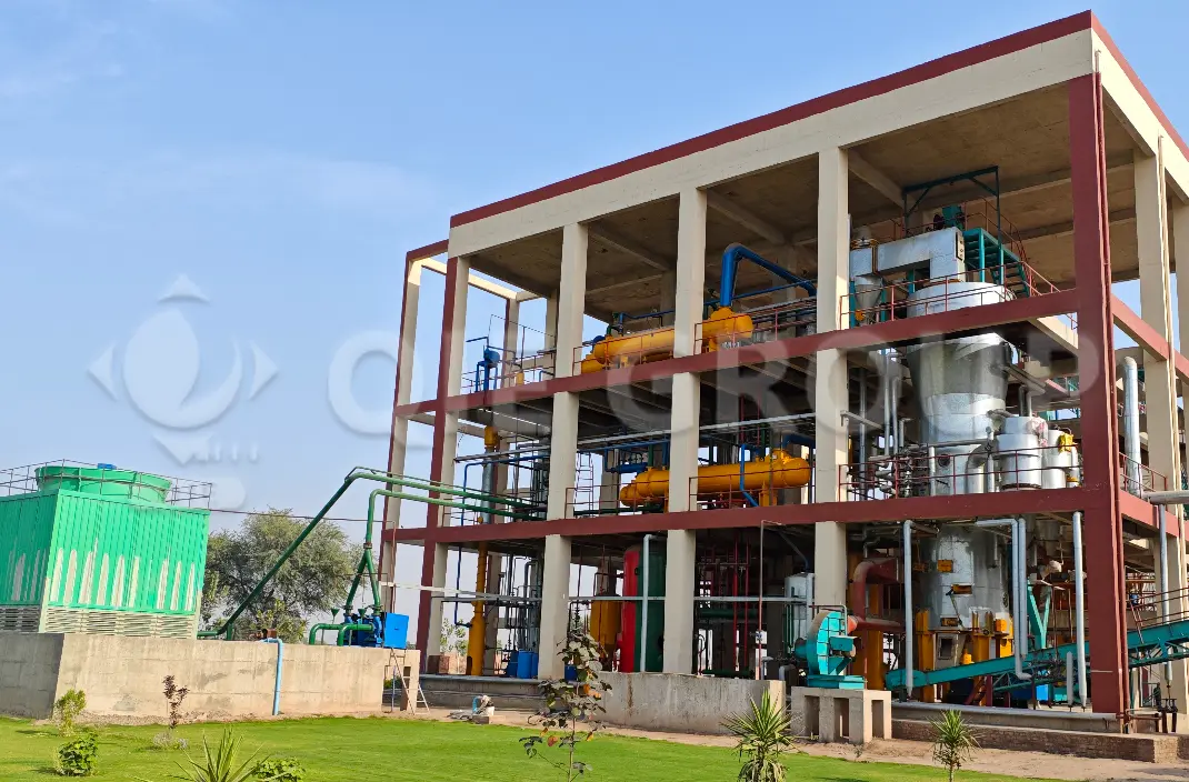 Industrial edible oil production workshop inside processing factory