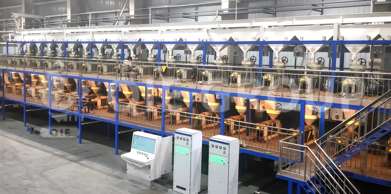 Screw oil press machine workshop used in continuous edible oil pressing and processing plant