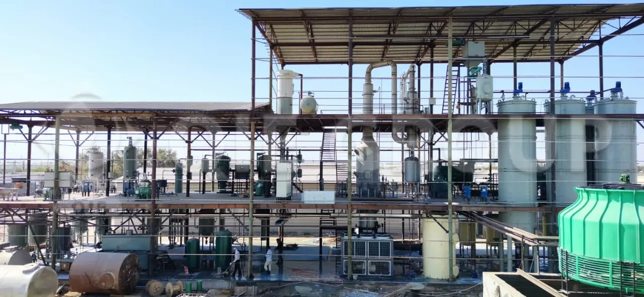 Edible oil refinery plant under construction, showing equipment installation and structural layout for EPC project
