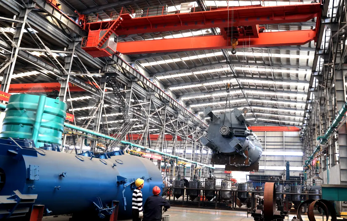 Modern edible oil processing plant workshop with automated production line