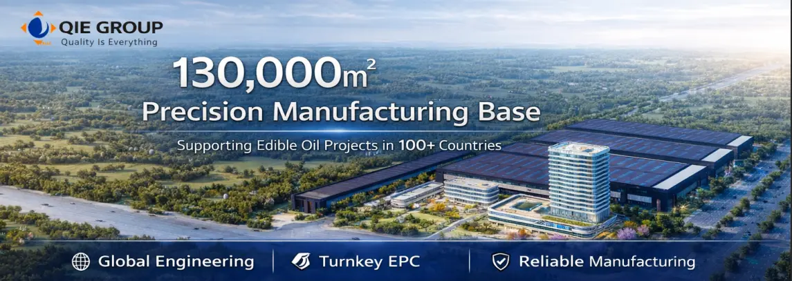 QIE Group company profile image showcasing turnkey edible oil processing solutions and global projects